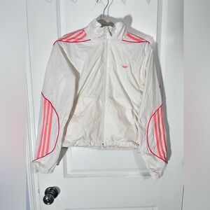 Adidas Women's White and Pink Windbreaker Jacket